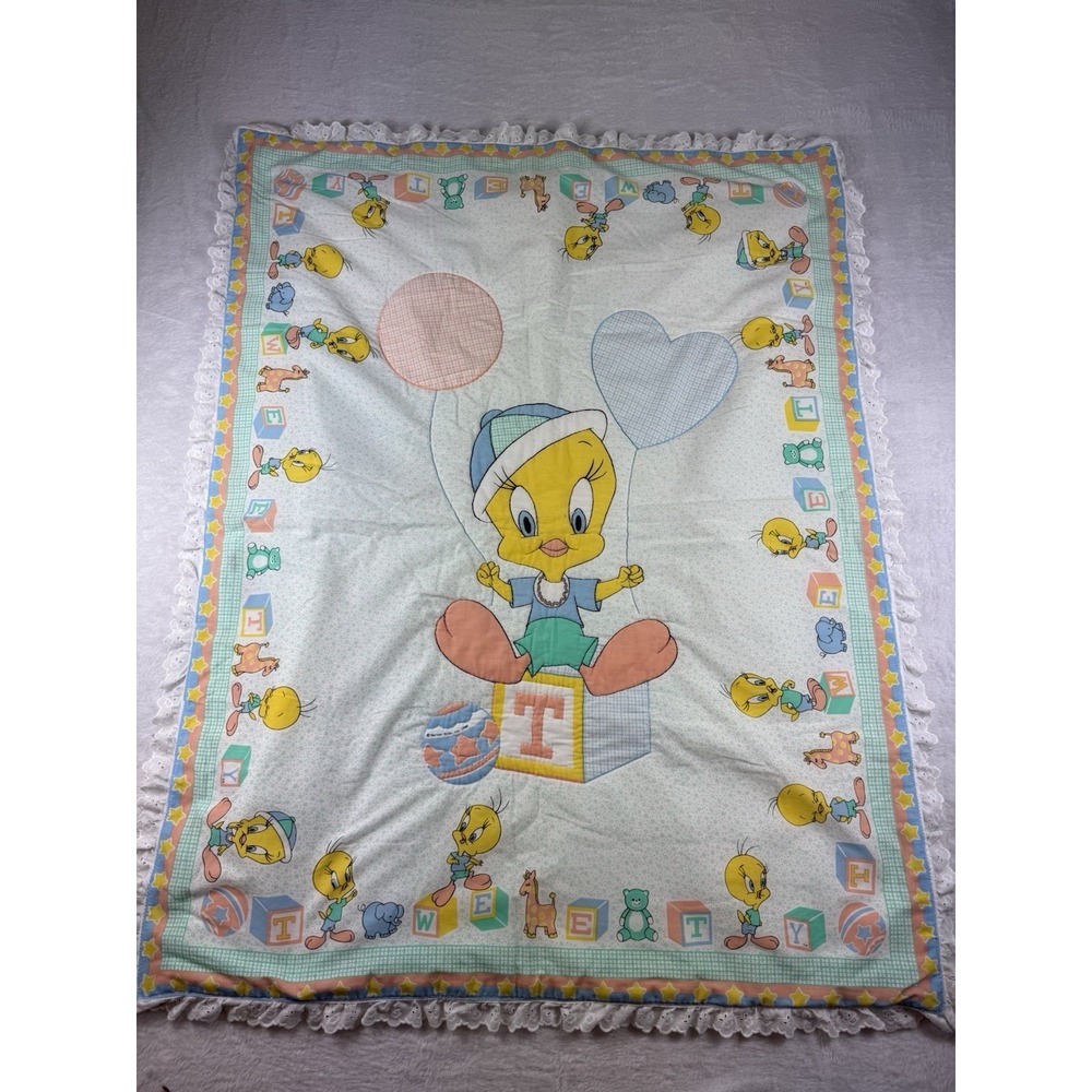 VTG Baby Tweety Bird Fabric Panel 1988 Warner Bros Peter Pan Fabrics 35x46 HTF